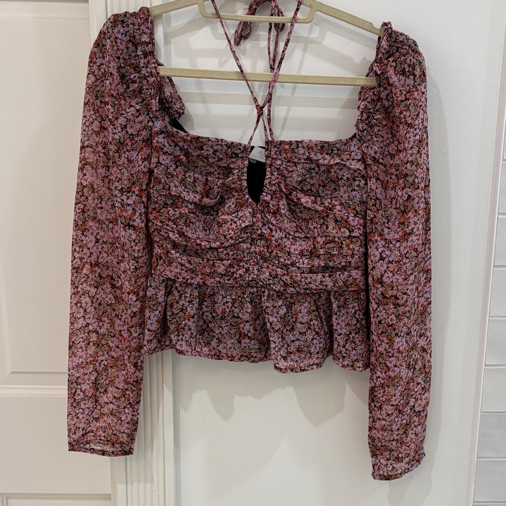 Astr Pink Floral Long Sleeve Blouse